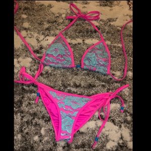 💕💕💕 Hot pink/baby blue lace bikini 💕💕💕